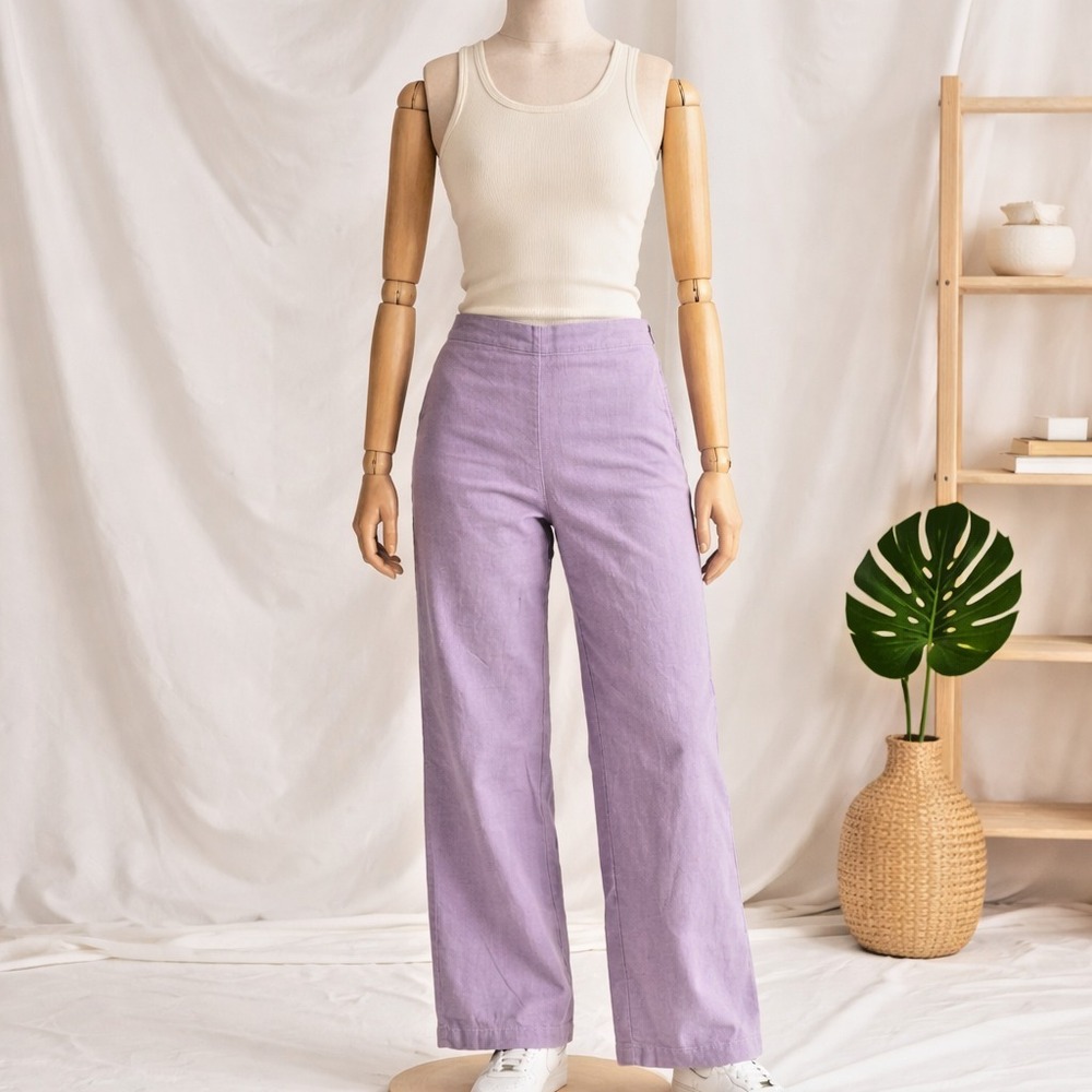 RACHEL COMEY High Rise Wide Leg Cropped Jeans size 4 Side Zip purple Cotton EUC